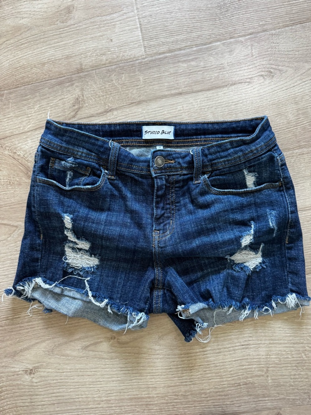 Studio Dark Blue Distressed Denim Jean Shorts